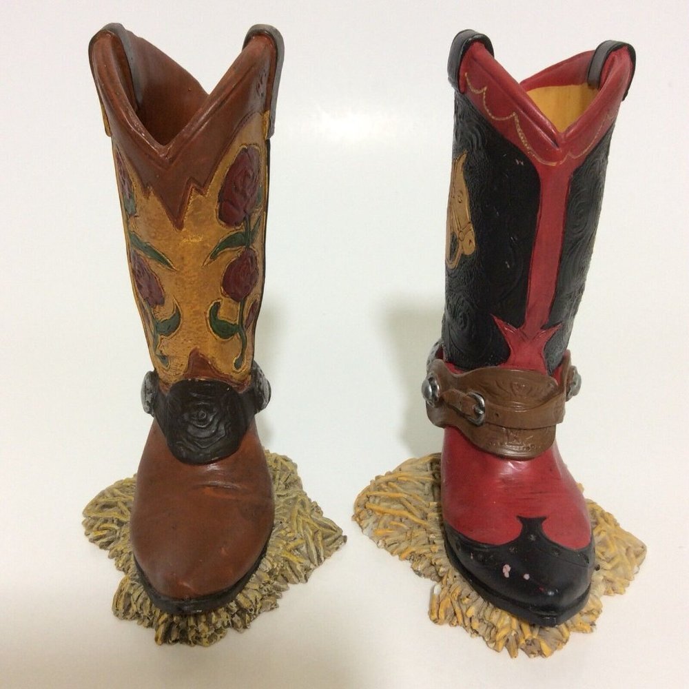 Western Cowboy Spur Boot Box Ceramic Figurines Knick Knacks Decor Set Of 2 - Picture 8 of 12
